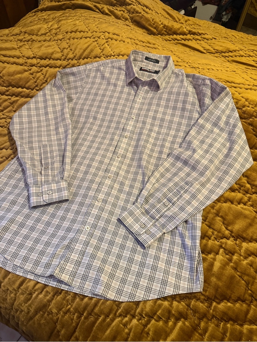 Kirkland Signature Men's Long-Sleeve Plaid Dress Shirt - Gray & White